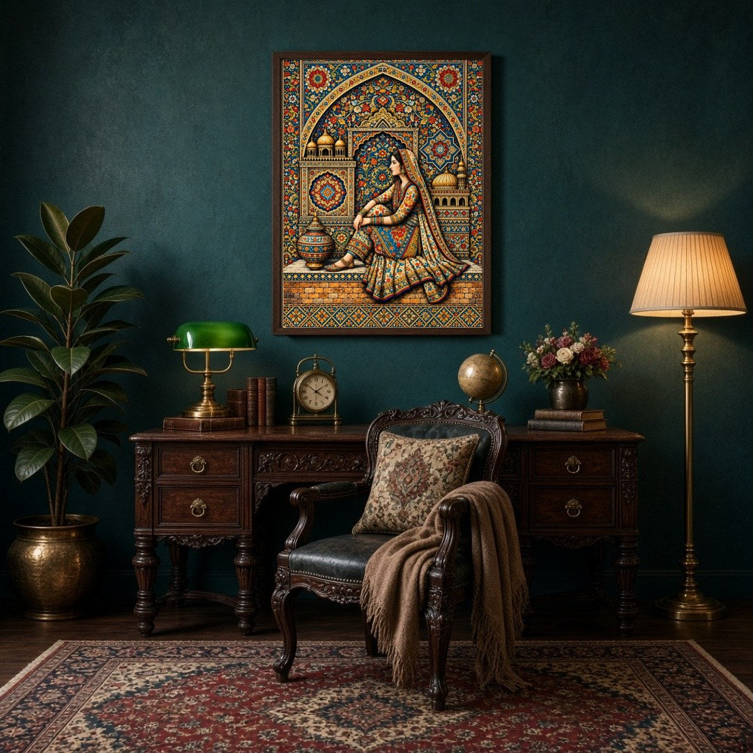 Immerse yourself in the intricate elegance of Mughal artistry with this exquisite print. Featuring for Study