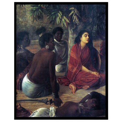 Immerse yourself in the serene elegance of Raja Ravi Varma's masterful depiction of contemplative for office