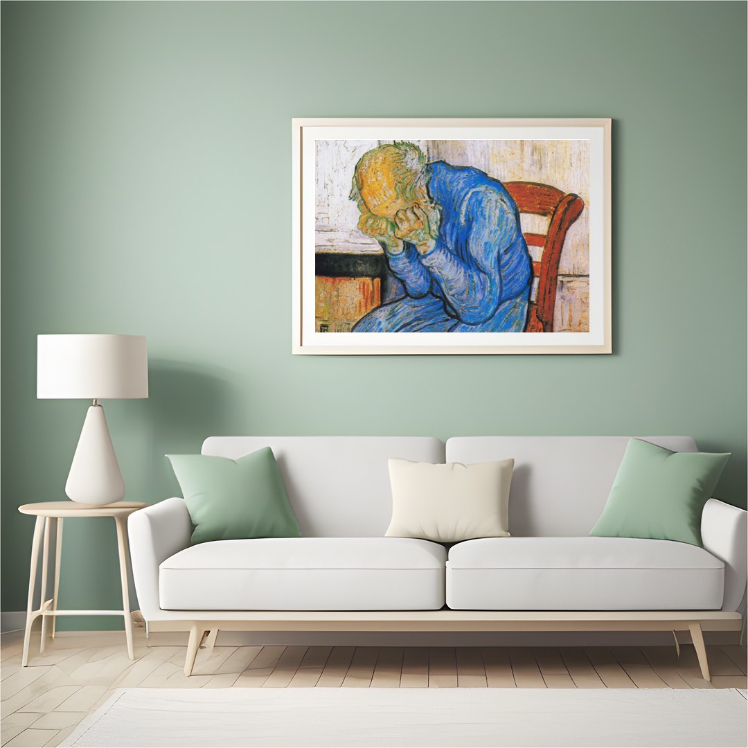 This evocative artwork captures the essence of deep introspection with its striking use of color for Hall