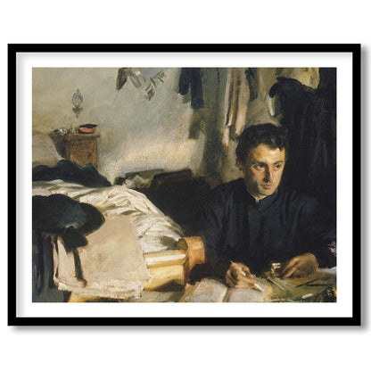 This evocative piece captures a moment of introspection, with a solitary figure enveloped in the for dwelling