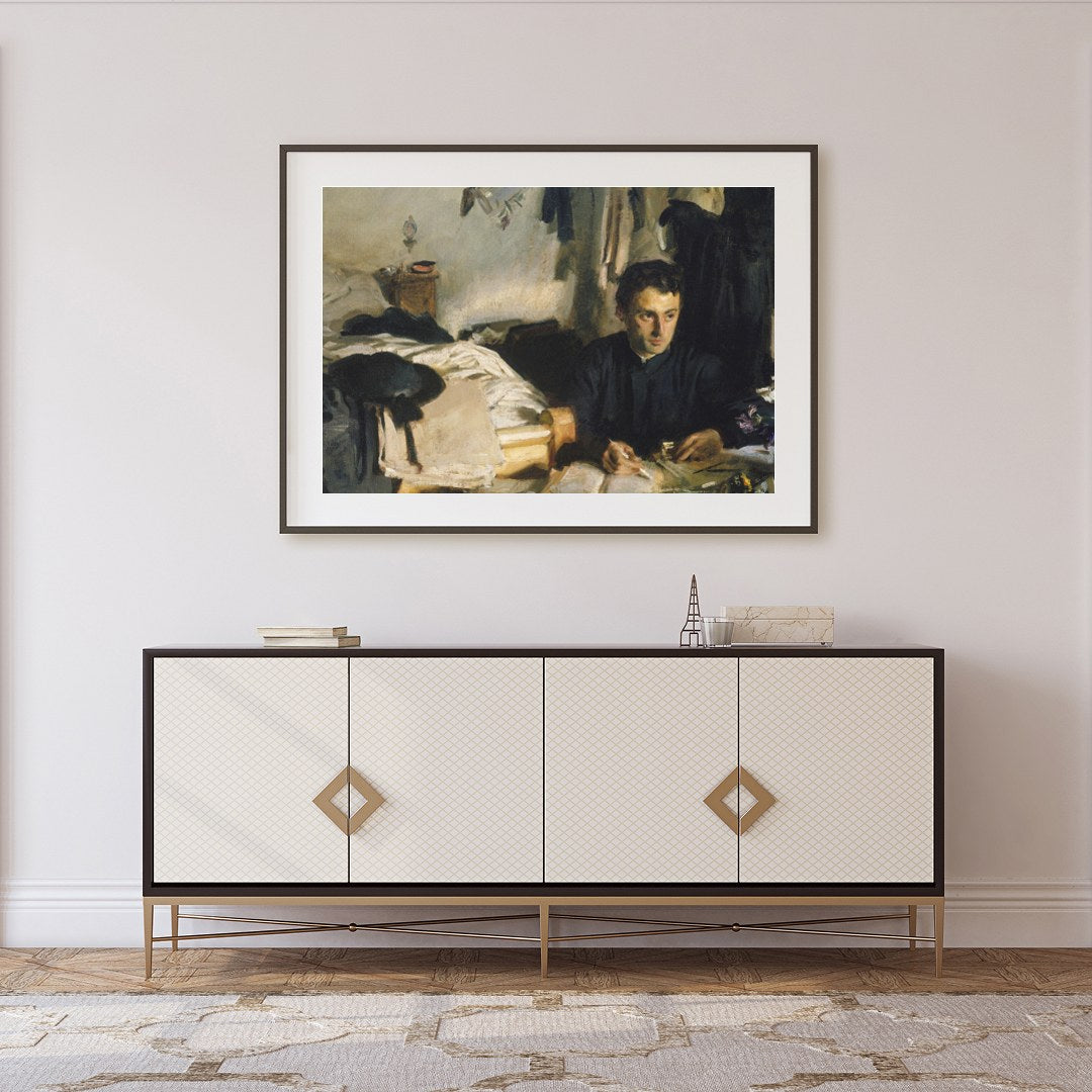 This evocative piece captures a moment of introspection, with a solitary figure enveloped in the for Foyer