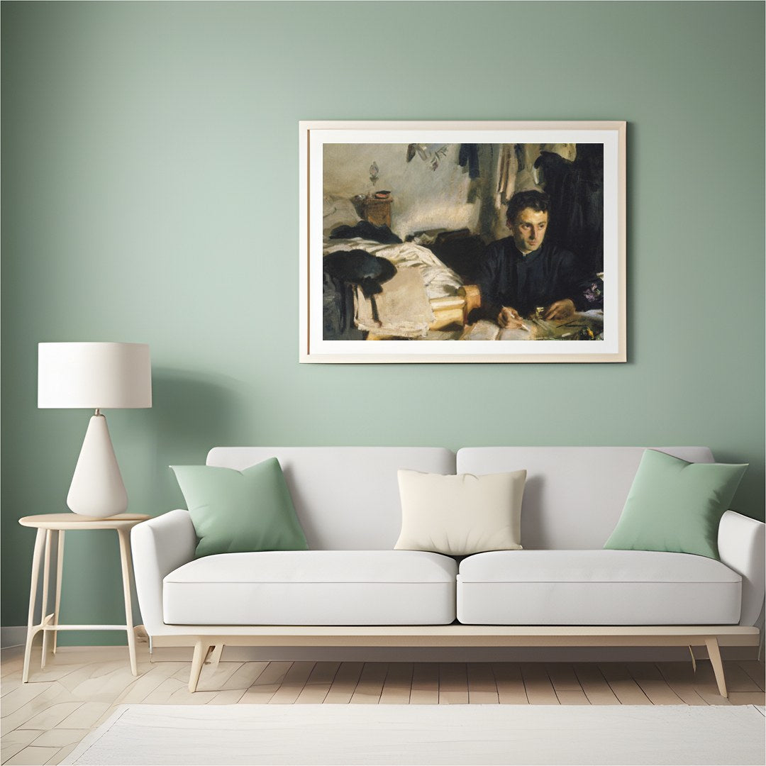 This evocative piece captures a moment of introspection, with a solitary figure enveloped in the for Hall