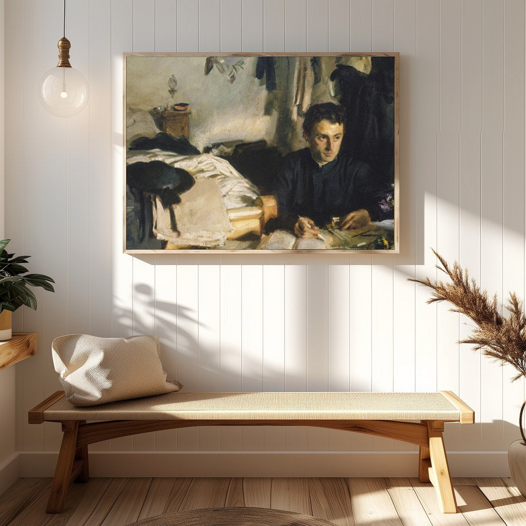 This evocative piece captures a moment of introspection, with a solitary figure enveloped in the for Hallway
