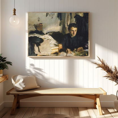 This evocative piece captures a moment of introspection, with a solitary figure enveloped in the for Hallway