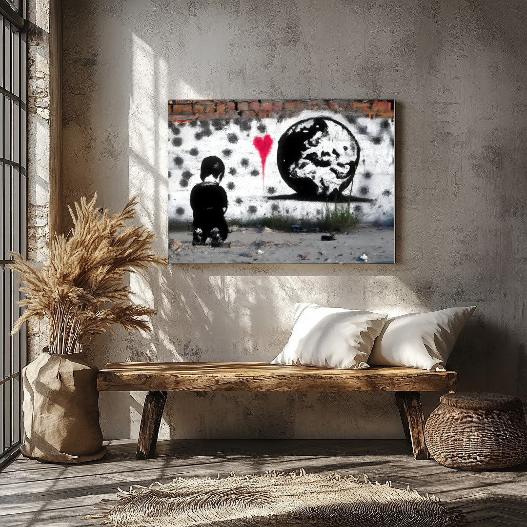 This compelling street art piece captures the juxtaposition of innocence and worldly awareness, for Veranda