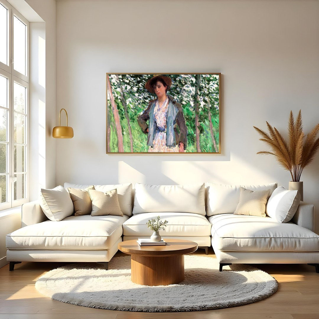 This captivating artwork captures a serene moment in a sun-dappled grove. The intricate brushwork for Living Room