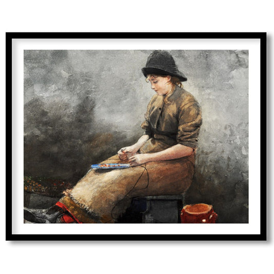 This evocative artwork captures a young artist deep in thought, seated in a rustic setting. The for haven