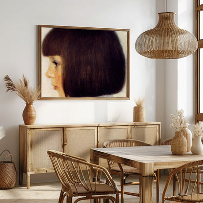 This serene portrait captures the profile of a young girl with exquisite detail, evoking a sense of for Dining