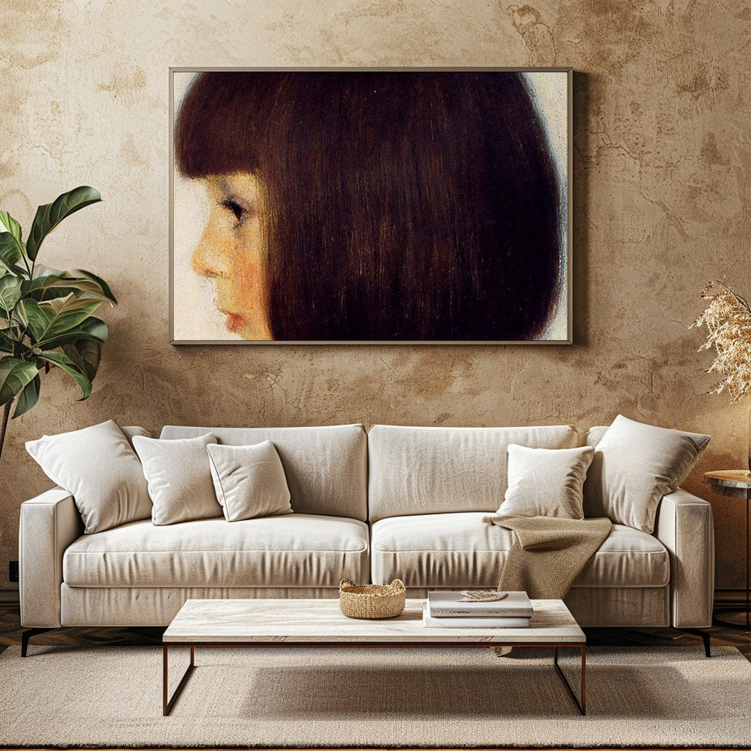 This serene portrait captures the profile of a young girl with exquisite detail, evoking a sense of for Family Room