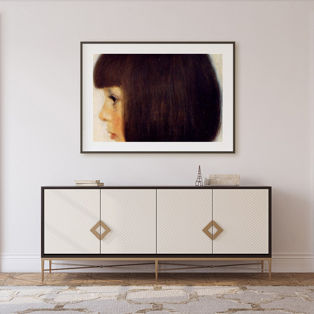 This serene portrait captures the profile of a young girl with exquisite detail, evoking a sense of for Foyer