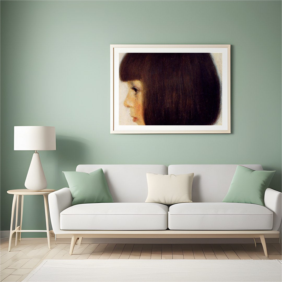 This serene portrait captures the profile of a young girl with exquisite detail, evoking a sense of for Hall