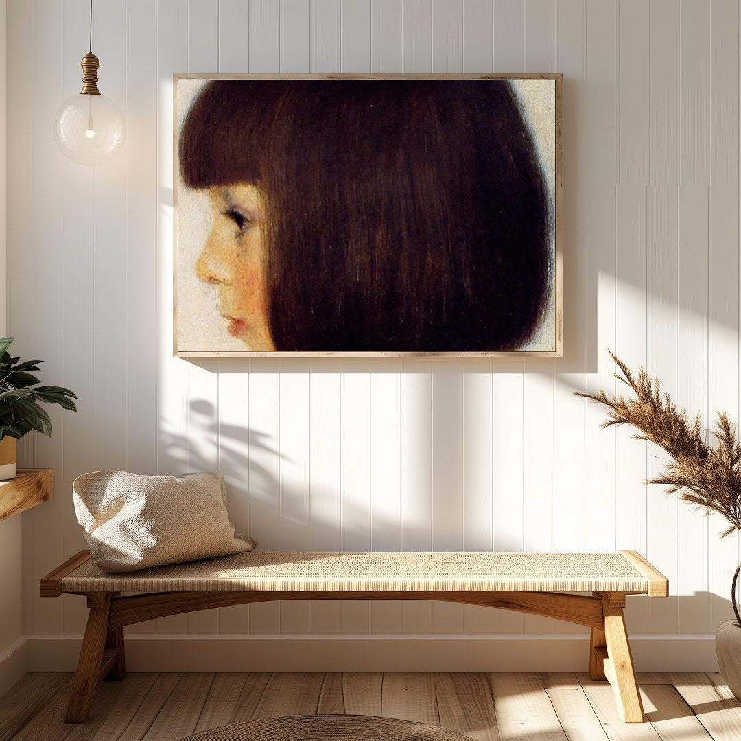 This serene portrait captures the profile of a young girl with exquisite detail, evoking a sense of for Hallway