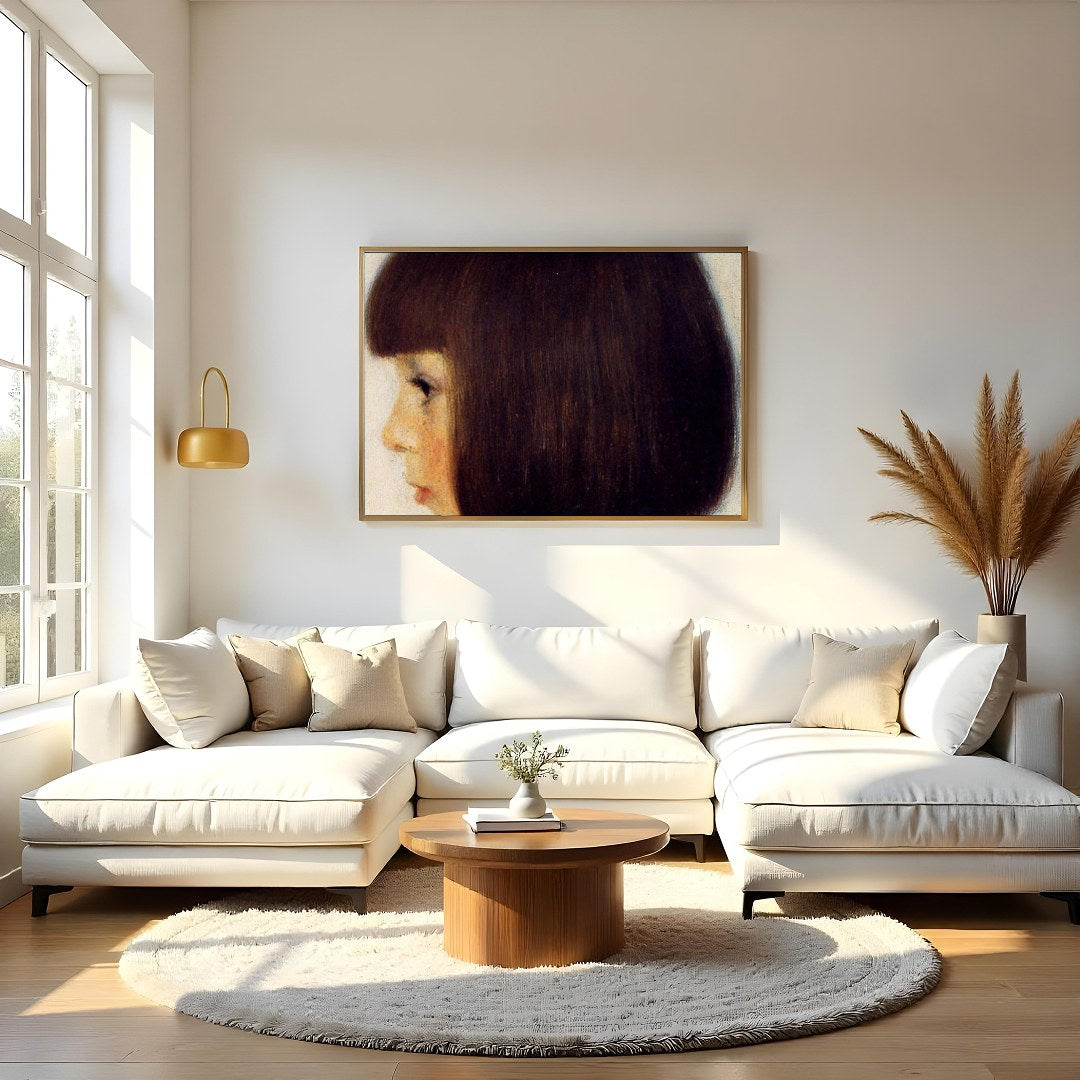 This serene portrait captures the profile of a young girl with exquisite detail, evoking a sense of for Living Room