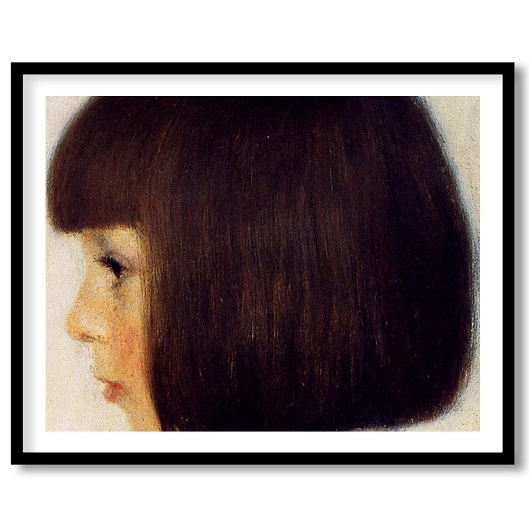 This serene portrait captures the profile of a young girl with exquisite detail, evoking a sense of for space