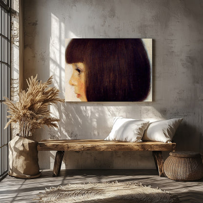 This serene portrait captures the profile of a young girl with exquisite detail, evoking a sense of for Veranda