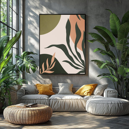 Elevate your space with this captivating abstract botanical artwork. Featuring harmonious earth for Balcony