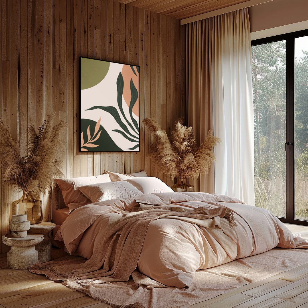 Elevate your space with this captivating abstract botanical artwork. Featuring harmonious earth for Bedroom