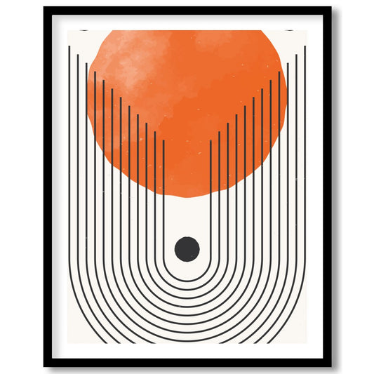 This bold artwork draws the eye with its striking geometric design and vibrant orange hue. The for gallery