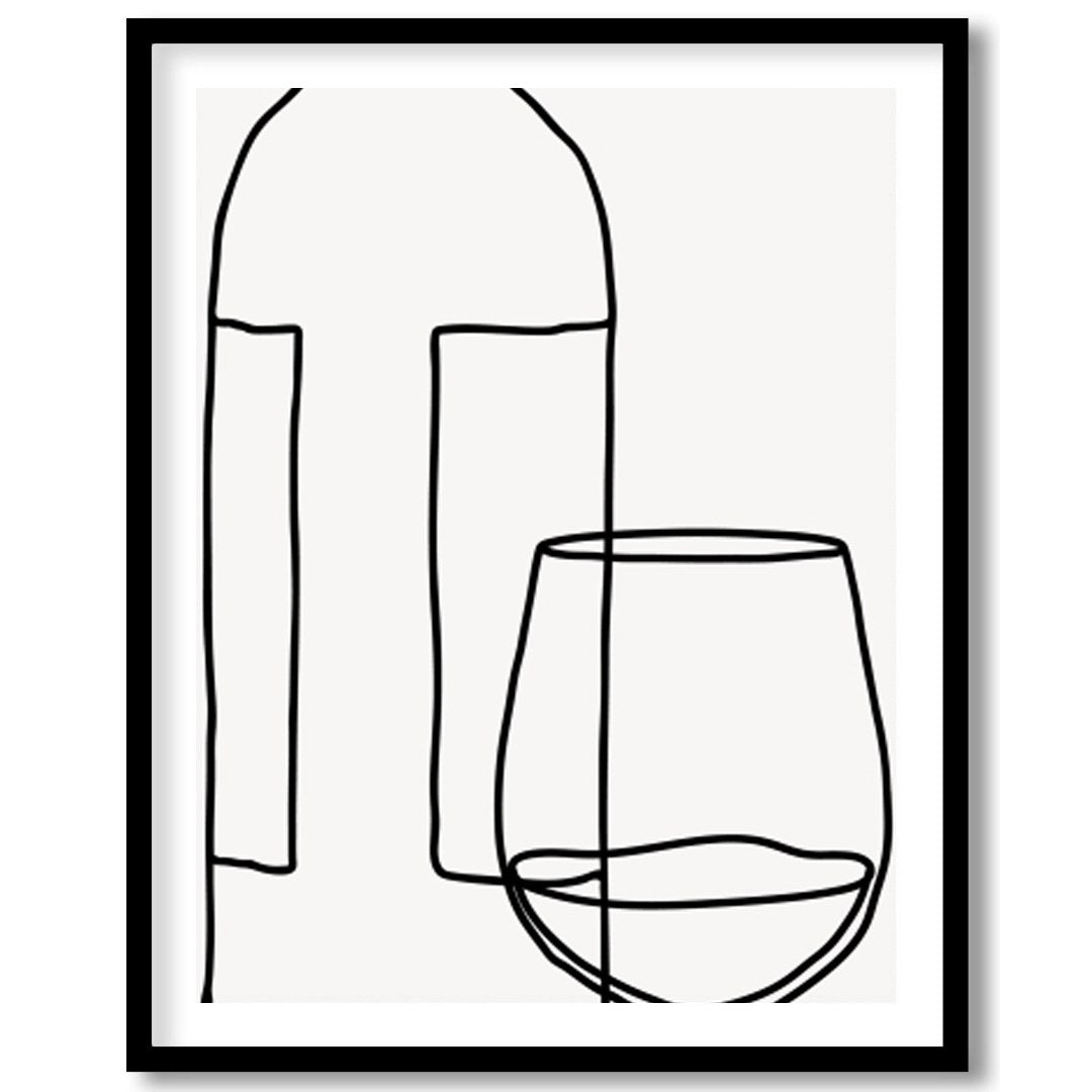Elegantly minimalist, this artwork captures the sophistication of wine with a single continuous for abode