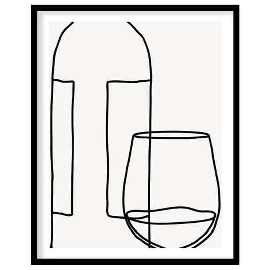 Elegantly minimalist, this artwork captures the sophistication of wine with a single continuous for abode