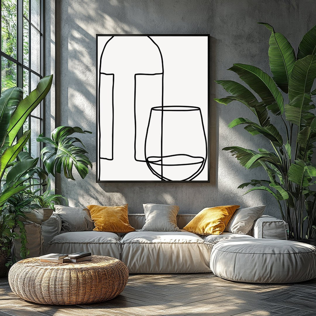 Elegantly minimalist, this artwork captures the sophistication of wine with a single continuous for Balcony