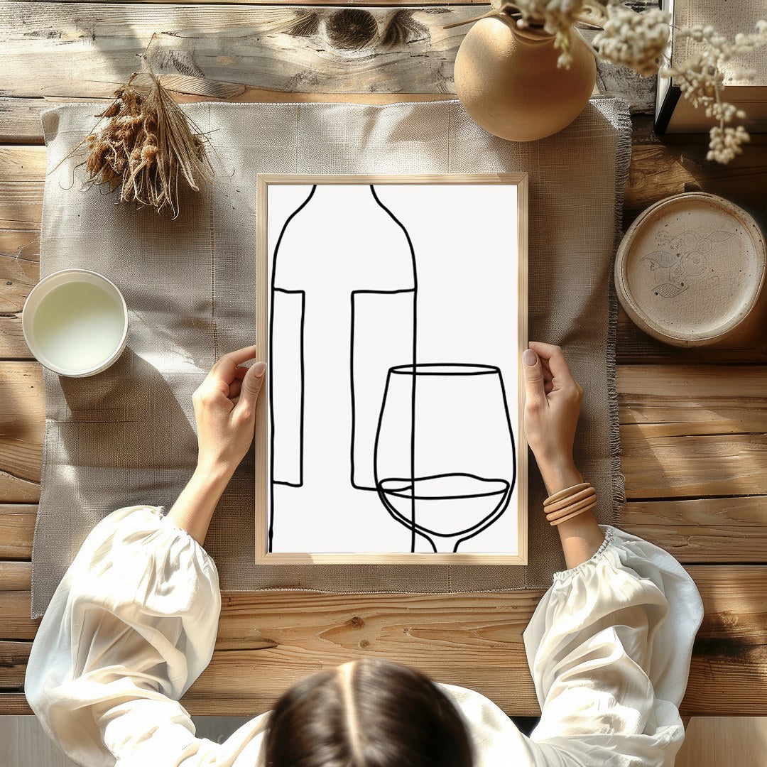 Elegantly minimalist, this artwork captures the sophistication of wine with a single continuous for decor