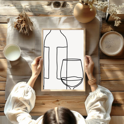 Elegantly minimalist, this artwork captures the sophistication of wine with a single continuous for decor