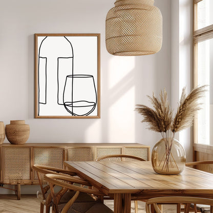 Elegantly minimalist, this artwork captures the sophistication of wine with a single continuous for Extra Kitchen
