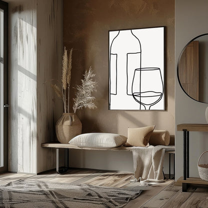 Elegantly minimalist, this artwork captures the sophistication of wine with a single continuous for kitchen