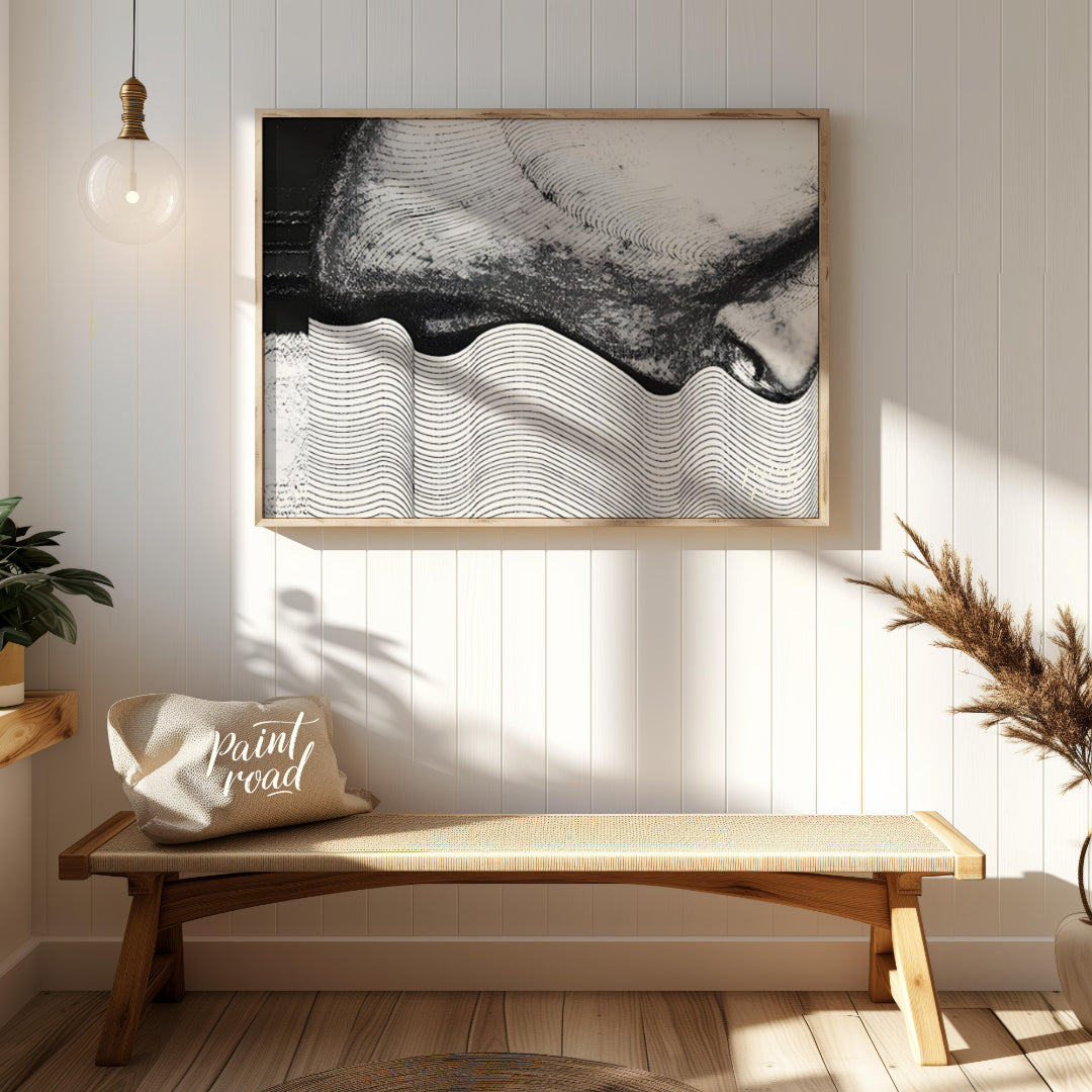 """Contour Anomaly"" presents a striking abstract composition featuring a blend of textured surface… for entryway