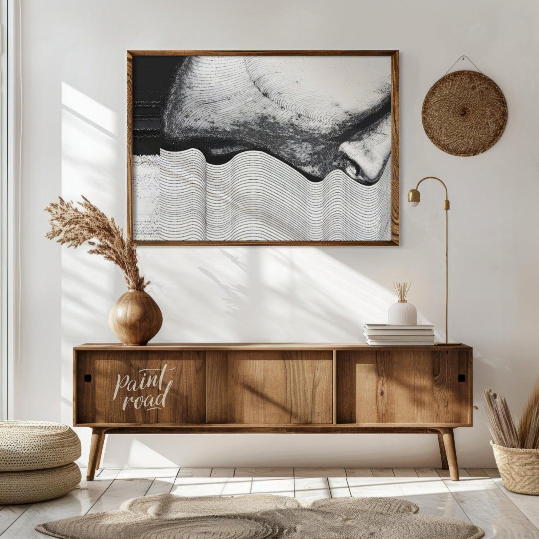 """Contour Anomaly"" presents a striking abstract composition featuring a blend of textured surface… for living room