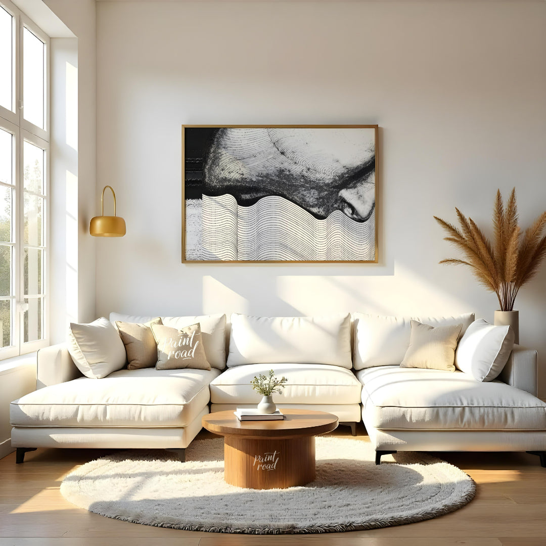 """Contour Anomaly"" presents a striking abstract composition featuring a blend of textured surface… for living room