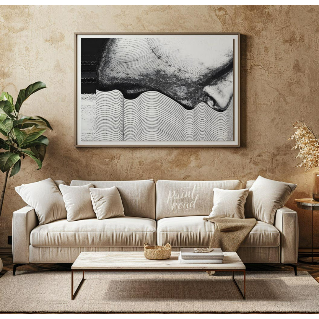 """Contour Anomaly"" presents a striking abstract composition featuring a blend of textured surface… for living room