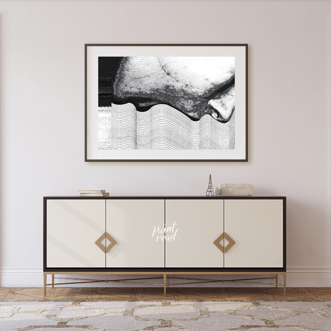 """Contour Anomaly"" presents a striking abstract composition featuring a blend of textured surface… for living room