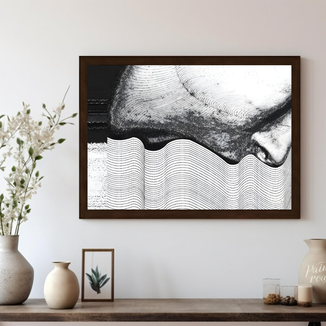 """Contour Anomaly"" presents a striking abstract composition featuring a blend of textured surface… for living room