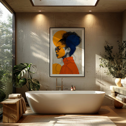 This visually striking digital illustration combines bold geometric shapes and intricate line work … for bathroom