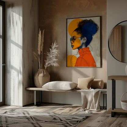 This visually striking digital illustration combines bold geometric shapes and intricate line work … for entryway