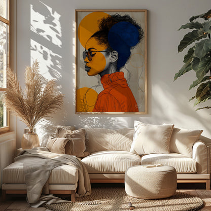 This visually striking digital illustration combines bold geometric shapes and intricate line work … for living room