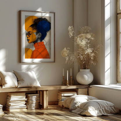 This visually striking digital illustration combines bold geometric shapes and intricate line work … for living room