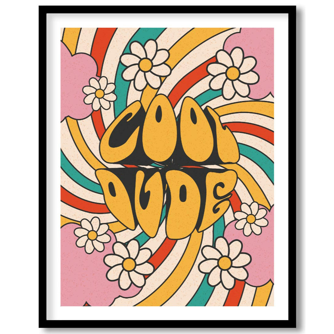 This groovy and vibrant poster embodies a true 1970s psychedelic aesthetic with its bold “COOL DUDE… for office