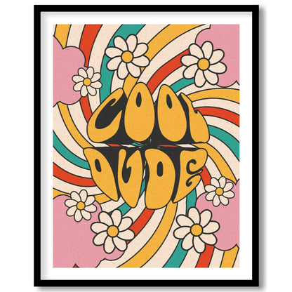 This groovy and vibrant poster embodies a true 1970s psychedelic aesthetic with its bold “COOL DUDE… for office
