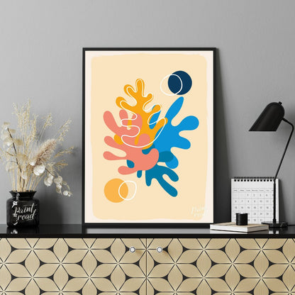 This vibrant digital illustration features abstract shapes reminiscent of coral or organic forms, r… for office