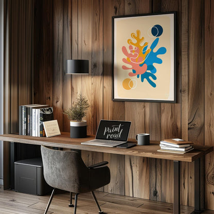 This vibrant digital illustration features abstract shapes reminiscent of coral or organic forms, r… for office