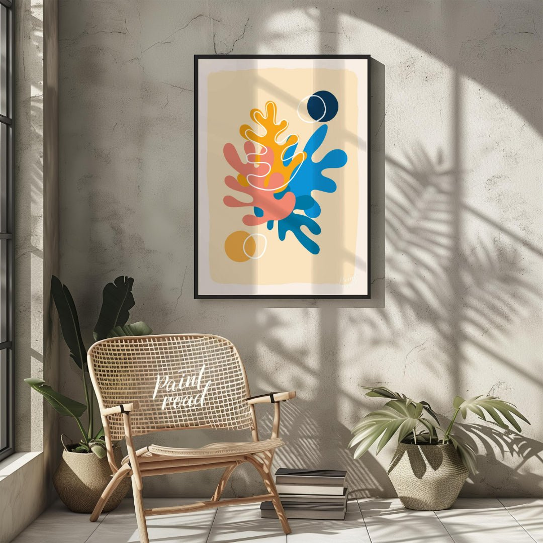 This vibrant digital illustration features abstract shapes reminiscent of coral or organic forms, r… for other