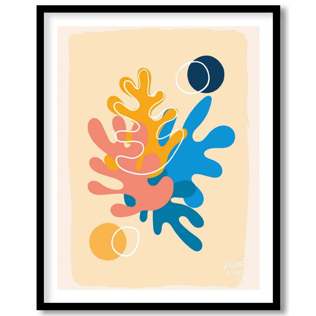 This vibrant digital illustration features abstract shapes reminiscent of coral or organic forms, r… for sweet home