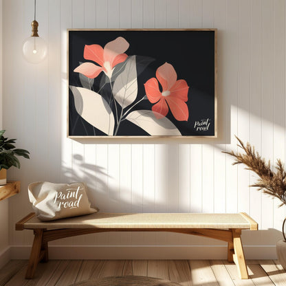 This elegant digital illustration features two coral-toned flowers with delicate petals, set agains… for entryway