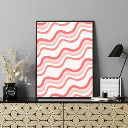 This abstract digital pattern features a series of undulating waves in varying shades of coral and … for office