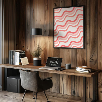 This abstract digital pattern features a series of undulating waves in varying shades of coral and … for office