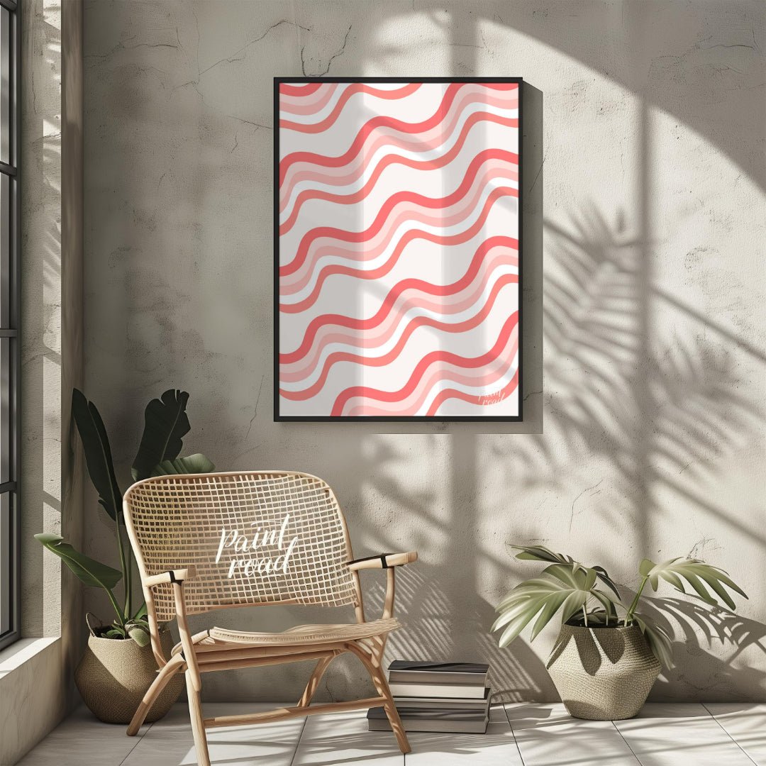 This abstract digital pattern features a series of undulating waves in varying shades of coral and … for other