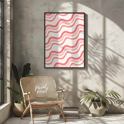 This abstract digital pattern features a series of undulating waves in varying shades of coral and … for other